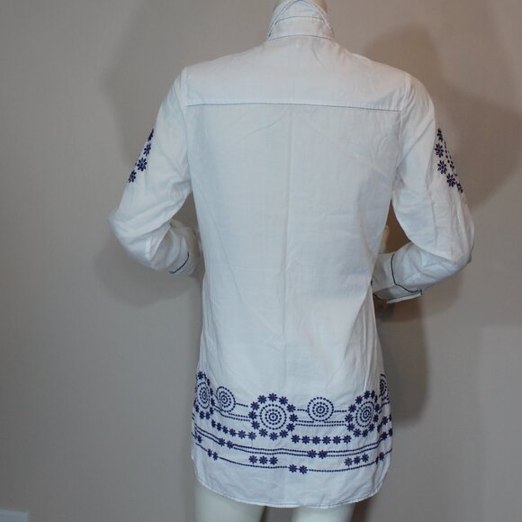 Tommy Bahama white  embroidered blue  button up long blouse tunic size small - Picture 3 of 8